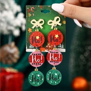 🎄🎄🎄3 for 12$🎄🎄🎄Festive Glitter 'Ho Ho Ho' Earrings